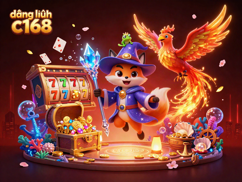 Engage in exhilarating gaming action with đăng nhập c168 featuring a mystical wizard fox and casino elements.