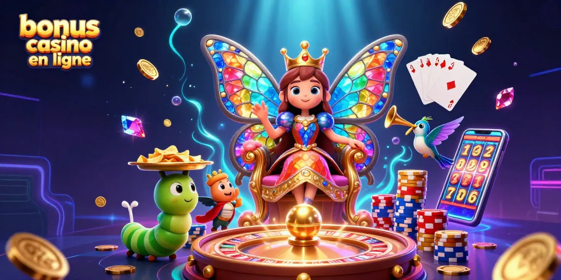 Explorez le monde du bonus casino en ligne avec une illustration 3D vibrante et dynamique.