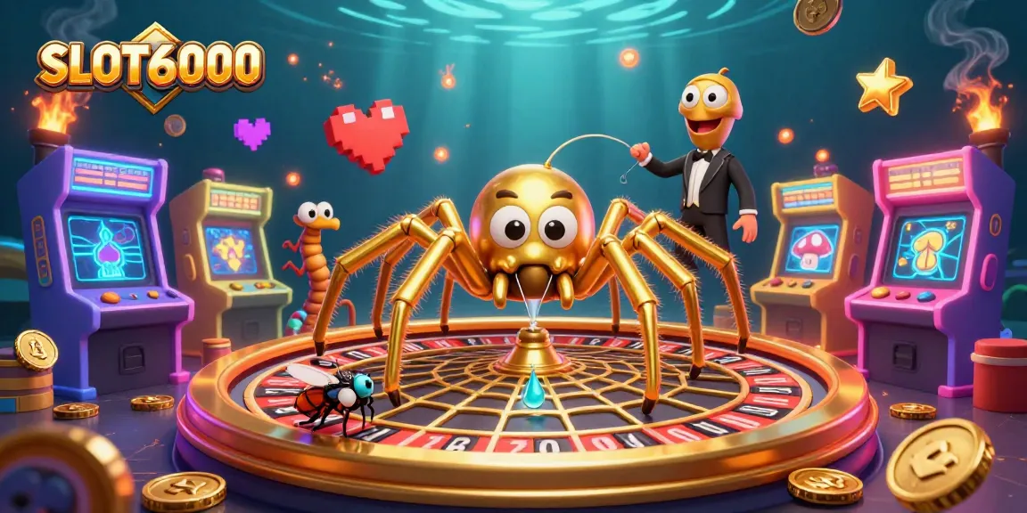 SLOT6000's exciting betting scene featuring a spider and centipede in a vibrant casino environment.