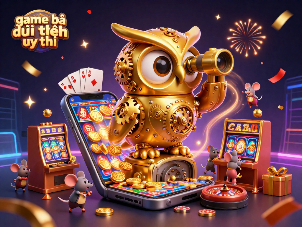 Engage with game bài đổi thưởng uy tín through vibrant casino-themed 3D illustration featuring playful characters and dynamic gaming elements.