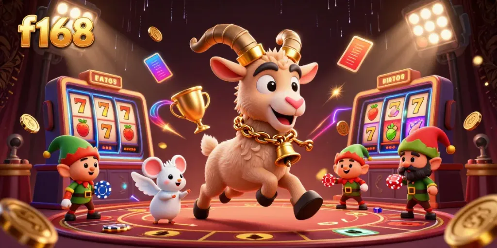 Engage in thrilling f168 casino action with lively characters in a festive setting.