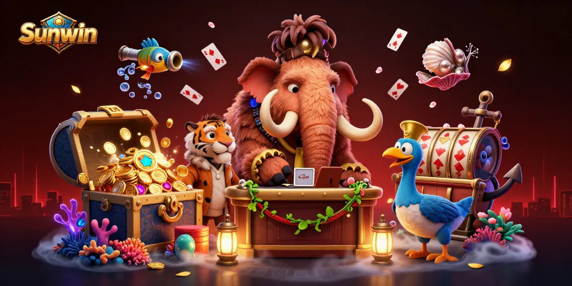 Sunwin casino bouncer checks IDs under colorful slot game elements in this vibrant illustration.