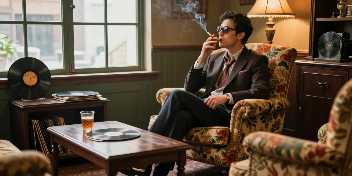 Enjoying rokok 88 in a vintage-inspired lounge, with retro decor and warm lighting.