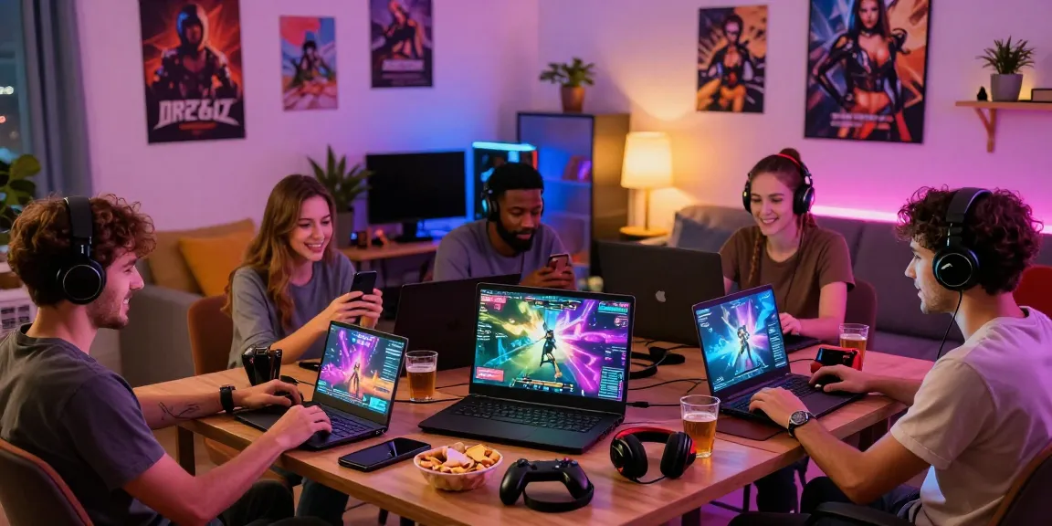 Adults engaging in immersive porn games on various devices in a cozy gaming environment.
