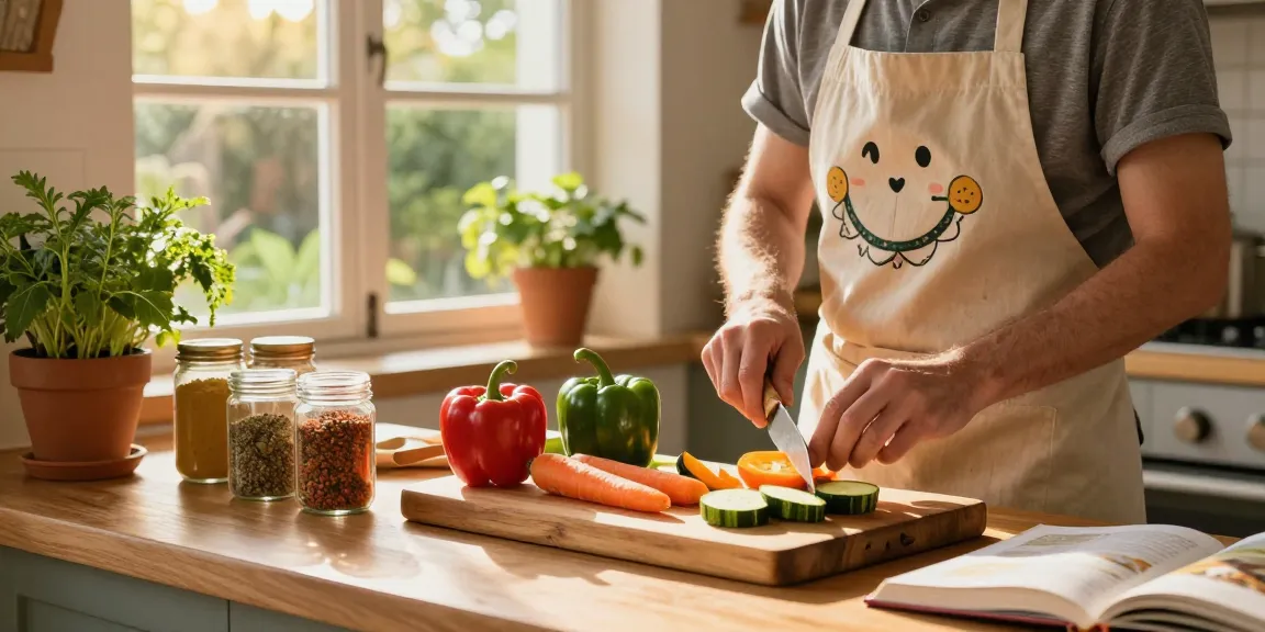 Home cook preparing vibrant vegetables in a cozy kitchen, creating gourmet meals, slot88 inspiration.