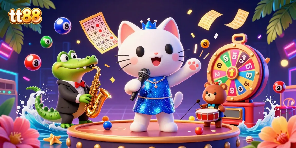 Engage with exciting tt88 casino games featuring a lively jazz-cat, crocodile, and bear cub.