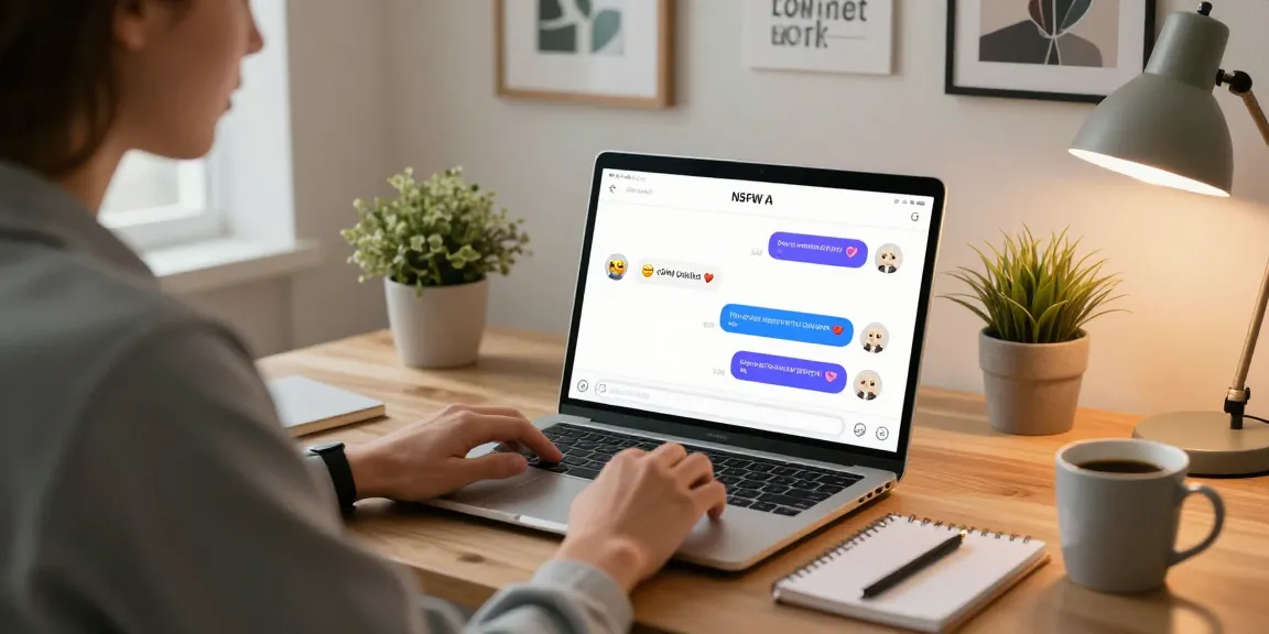 Engaging interaction with an NSFW AI chat on a modern laptop in a cozy home office setting.