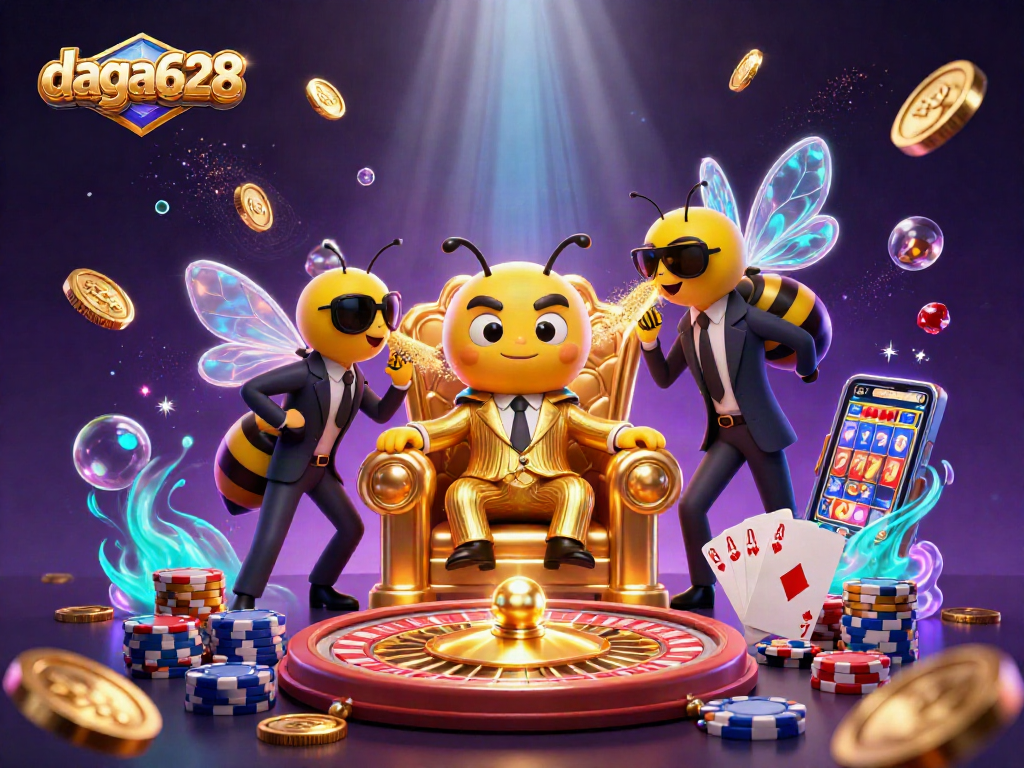 Play dazzling games at daga628 with a bumblebee mob boss amidst glittering casino treasures.