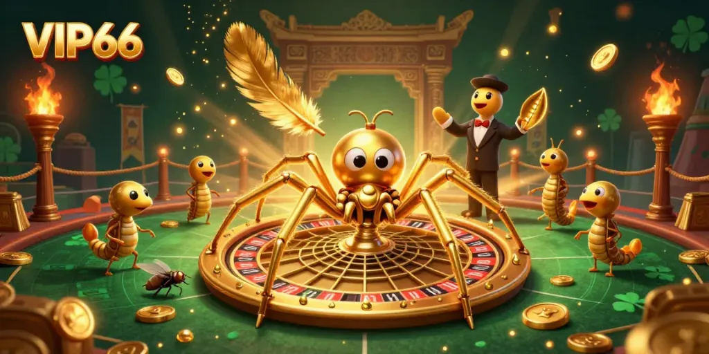 Engage with VIP66's golden spider web roulette scene, featuring bets and thrill.