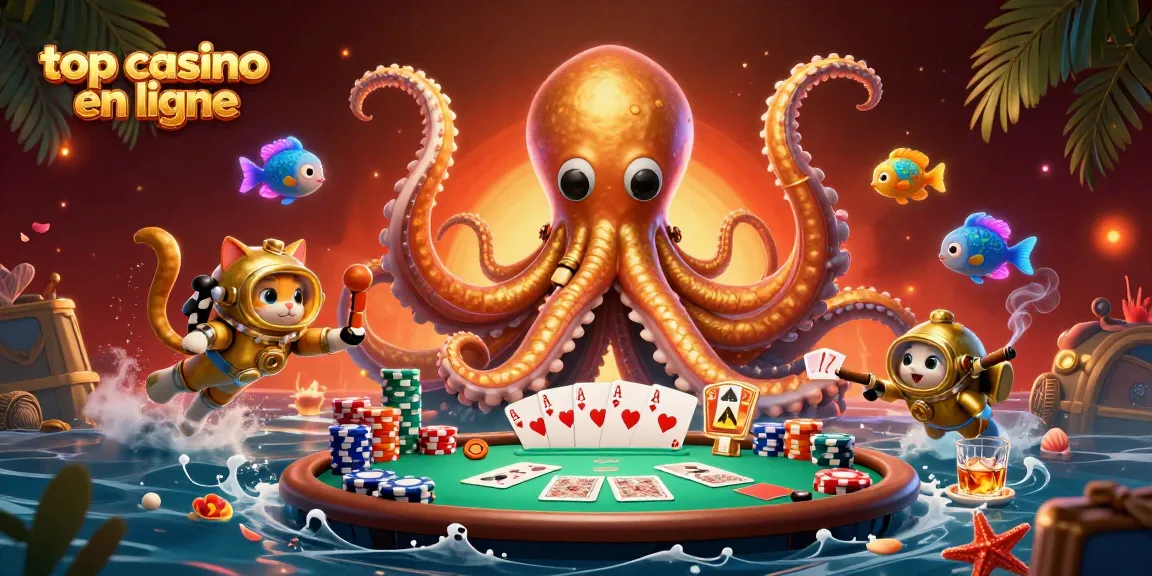 Jouez dans le meilleur casino en ligne avec une scène captivante de kraken et de poker.