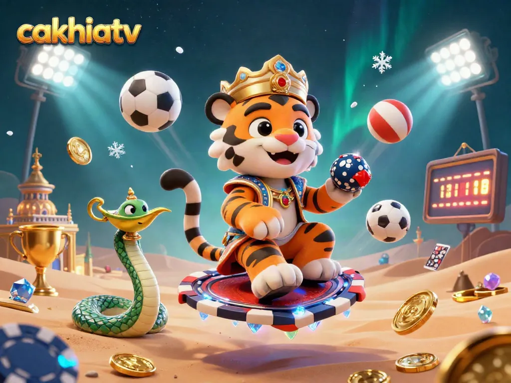 Experience thrilling moments with cakhiatv as sports balls and a tiger sultan create an enchanting betting atmosphere.