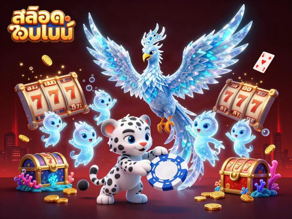 Experience exciting สล็อตออนไลน์ action in a vibrant 3D scene full of characters and slot machine elements.