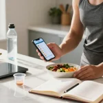Using the best calorie tracking app to plan healthy meals in a bright kitchen.
