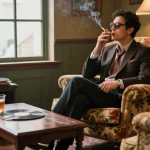 Enjoying rokok 88 in a vintage-inspired lounge, with retro decor and warm lighting.